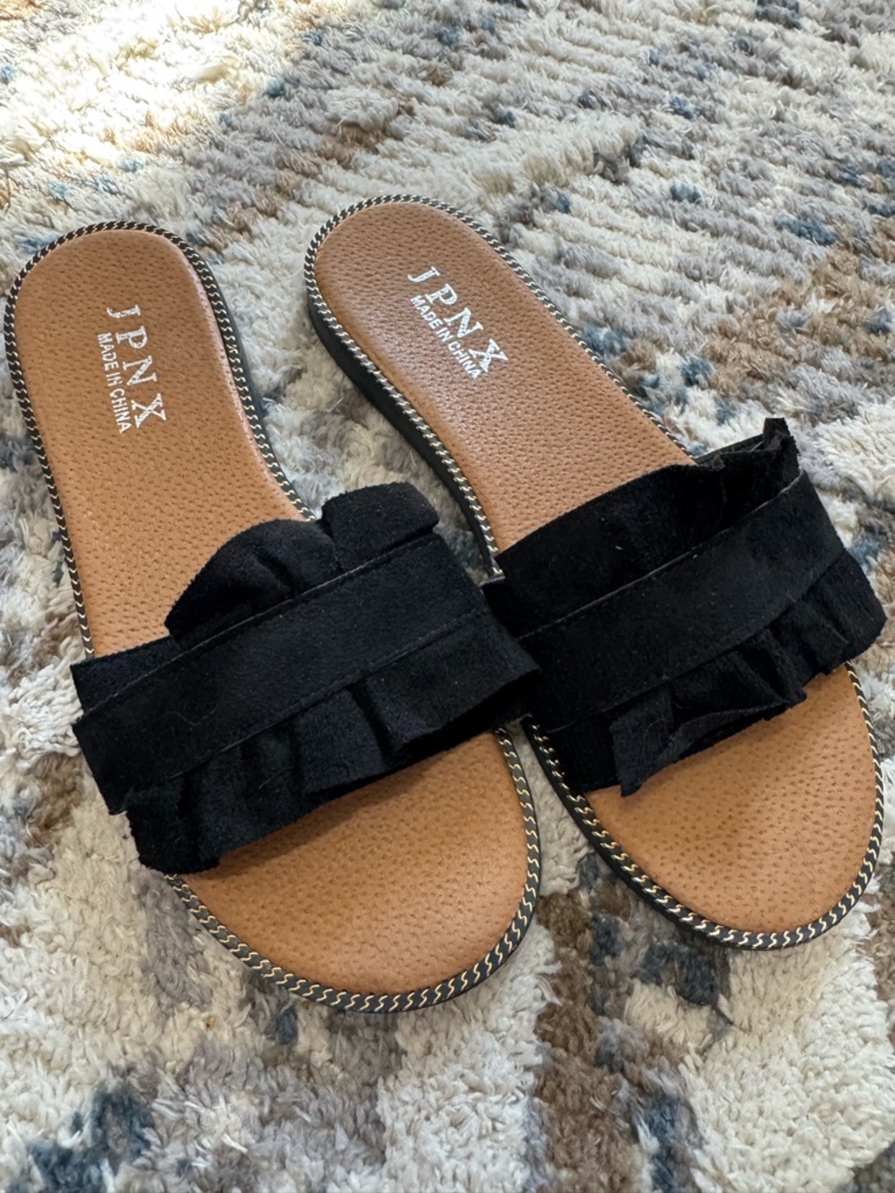 Black Ruffle Slide Sandals for Women